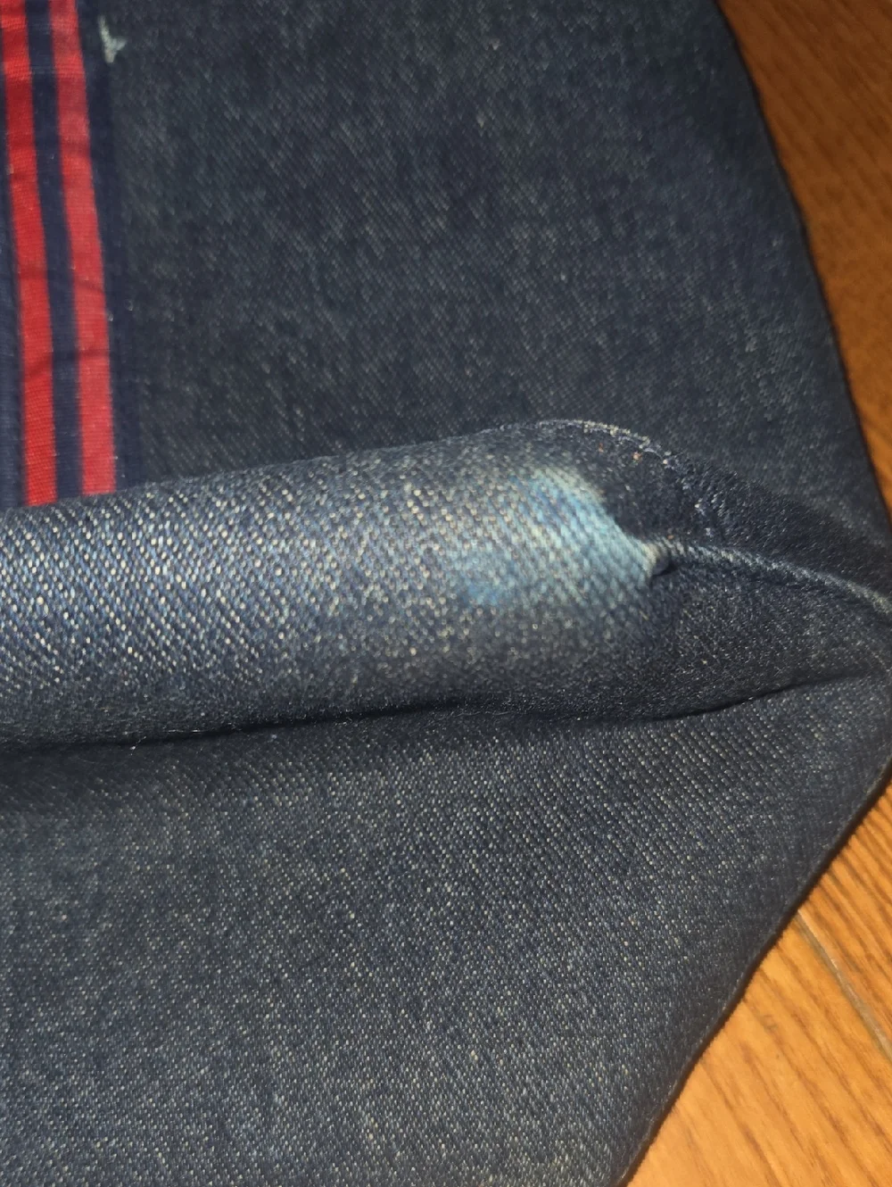 Denim Tote Bag with Red Stripe Handles - Picture 6 of 10